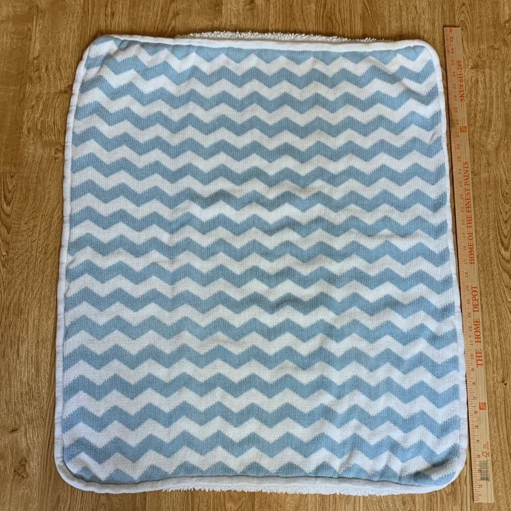 Hallmark Sweet Baby Boy Snuggled In Love‎ Baby Blanket Blue White Chevron Heart
